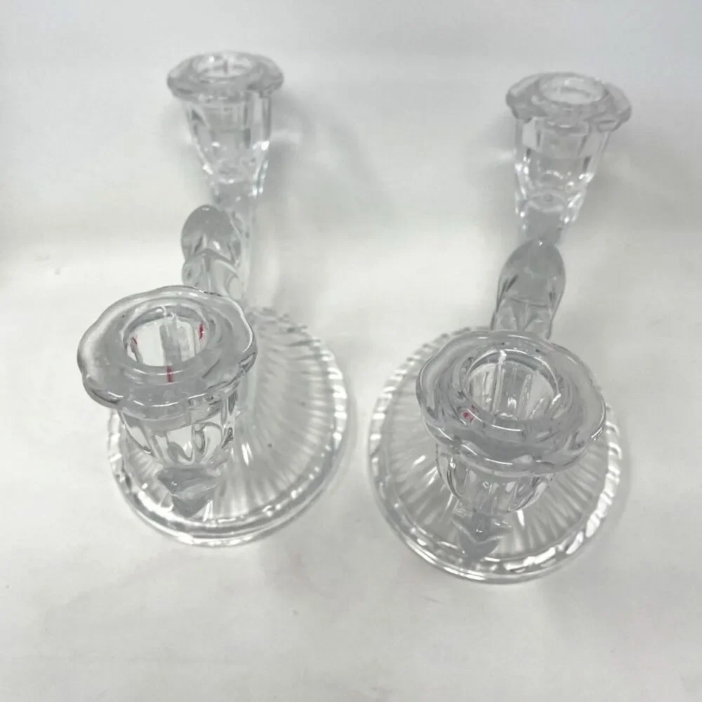 Vintage Pair of Bohemia Lead Crystal Candlestick Holders 8